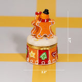 Back view of the Gingerbread Couple Trinket Box with 2.2-inch width and 3.7-inch height measurements