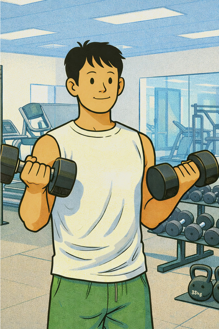 Elvin’s happy place: the gym, so the studio feels easy.