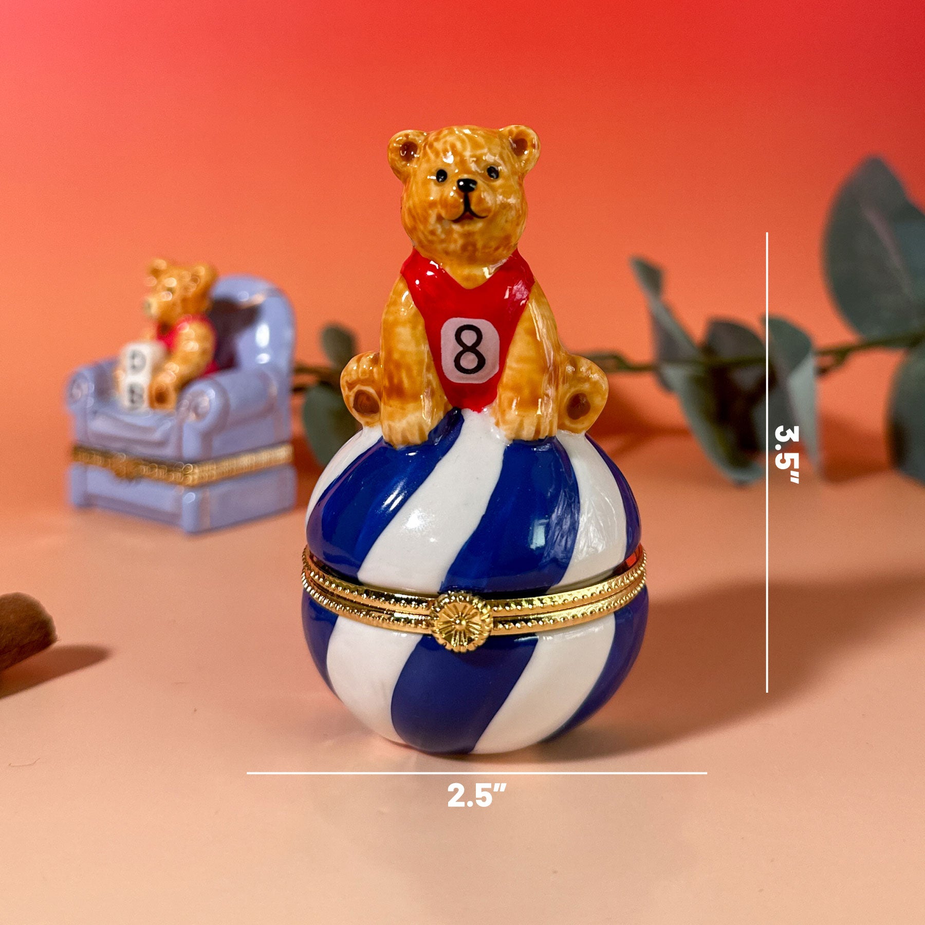 Teddy Bear on Striped Ball Trinket Box