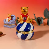 Teddy Bear on Striped Ball Trinket Box