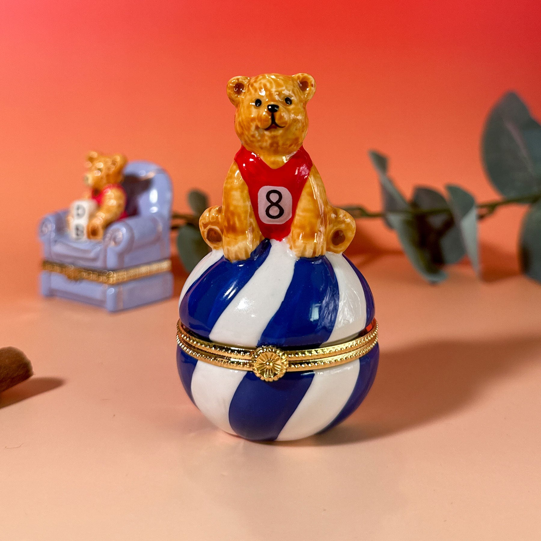 Teddy Bear on Striped Ball Trinket Box