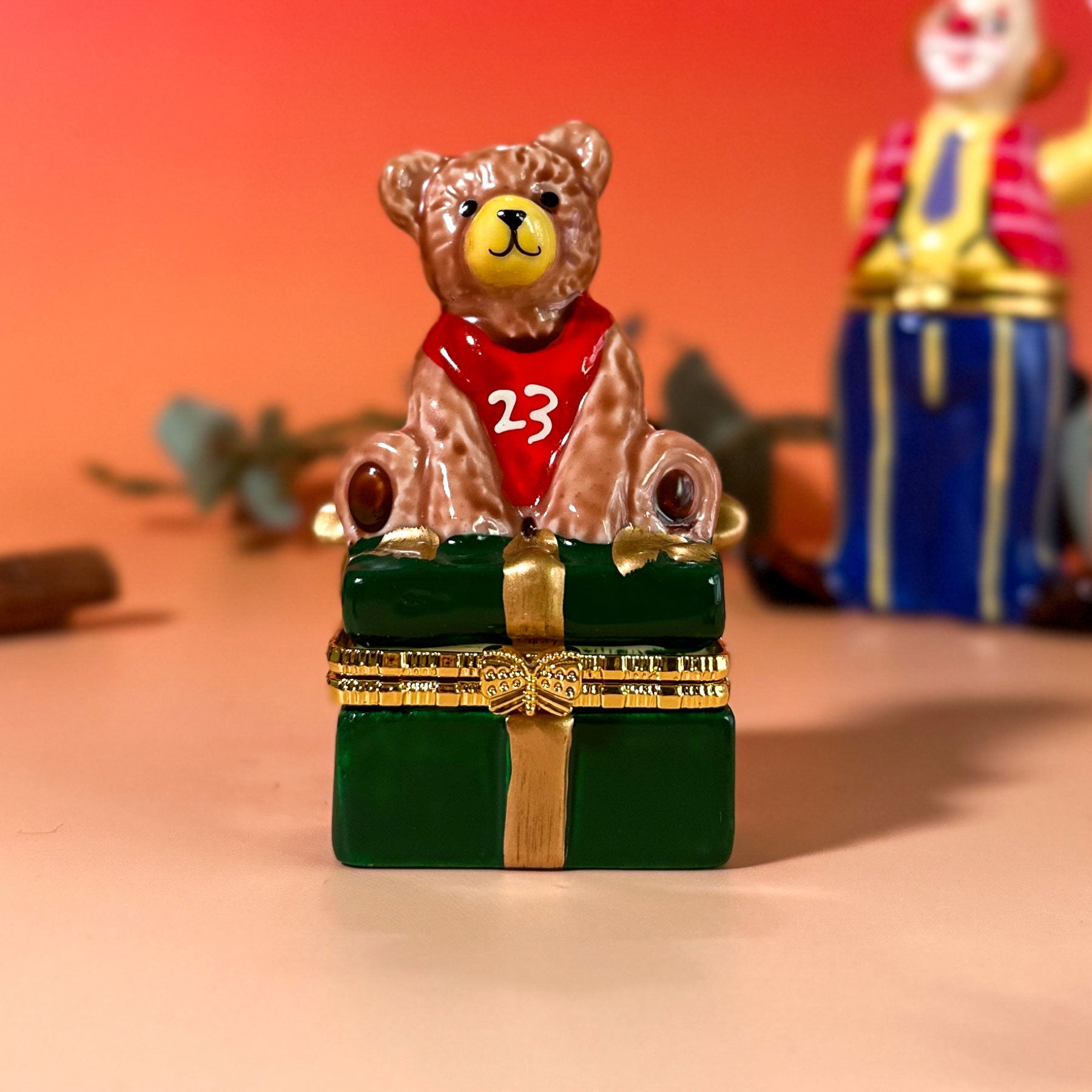 Teddy Bear On Green Present Trinket Box