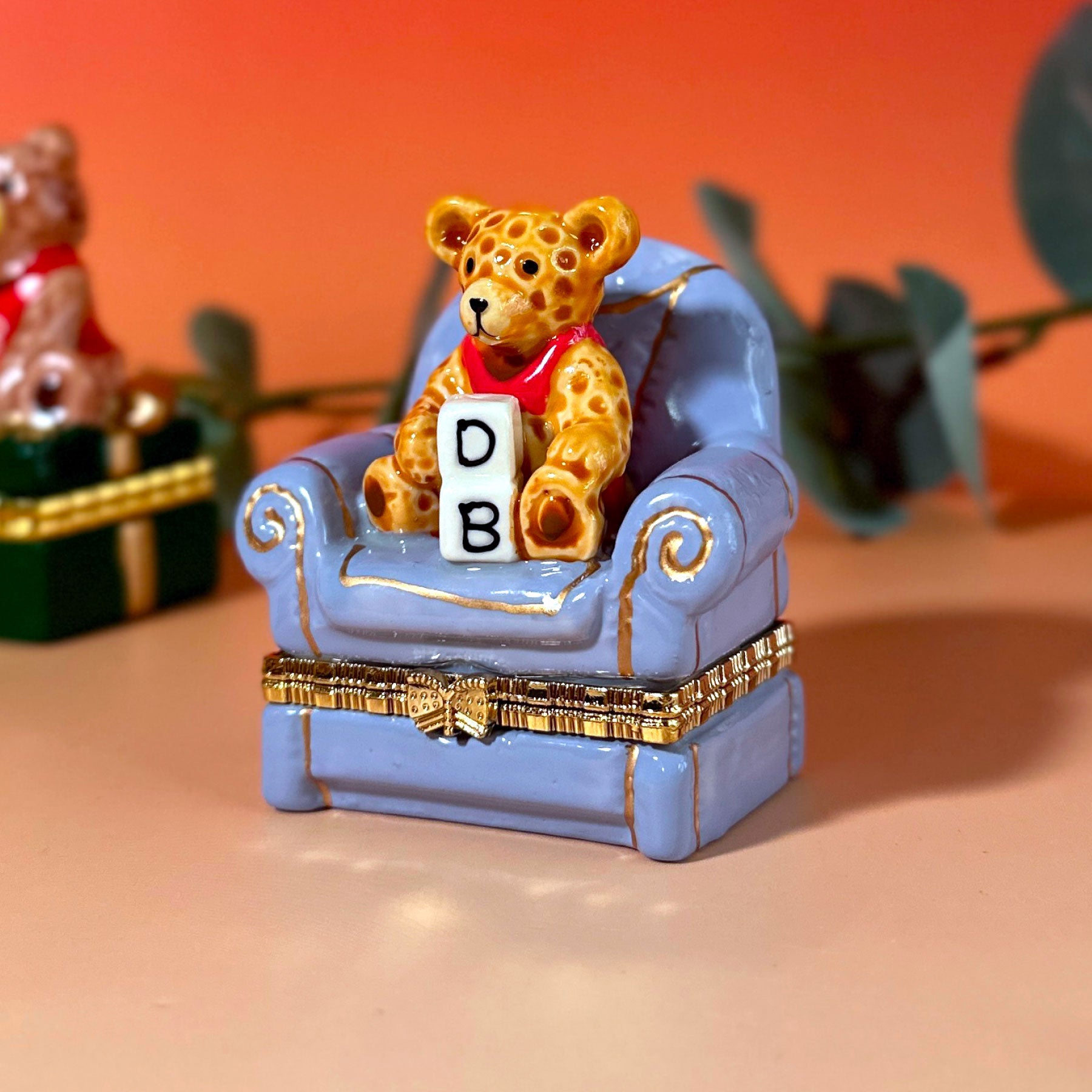 Teddy Bear in Armchair Trinket Box