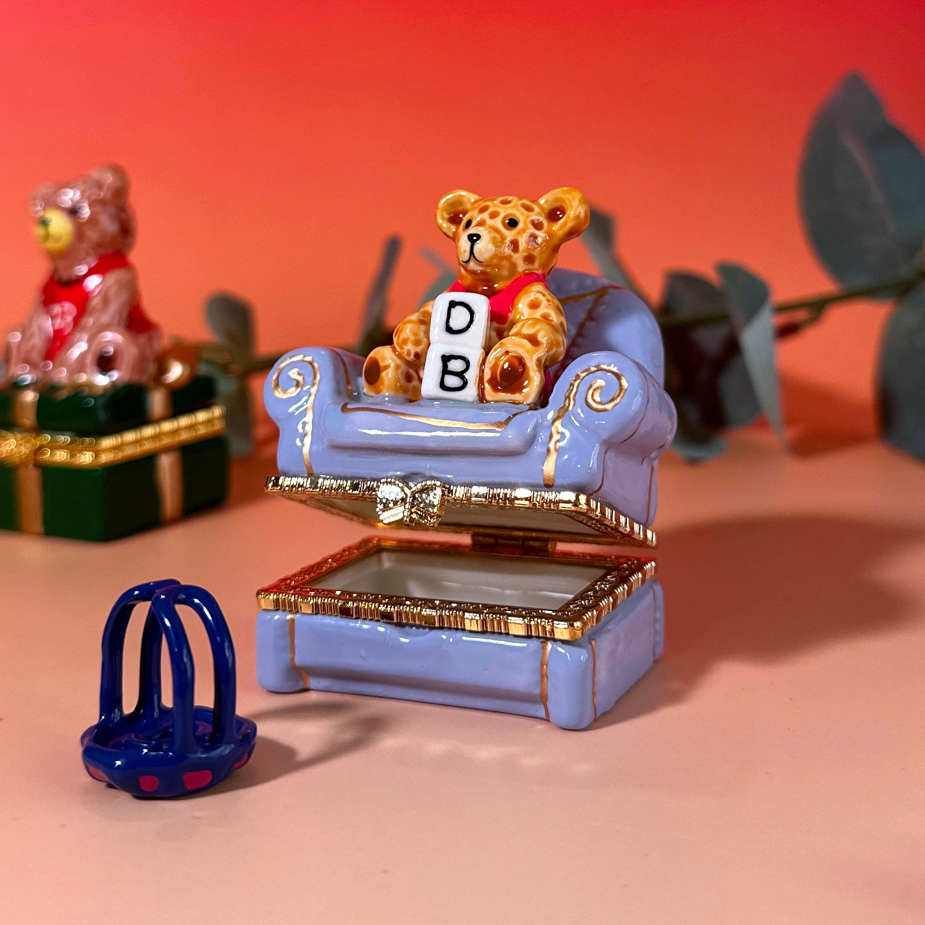 Teddy Bear in Armchair Trinket Box