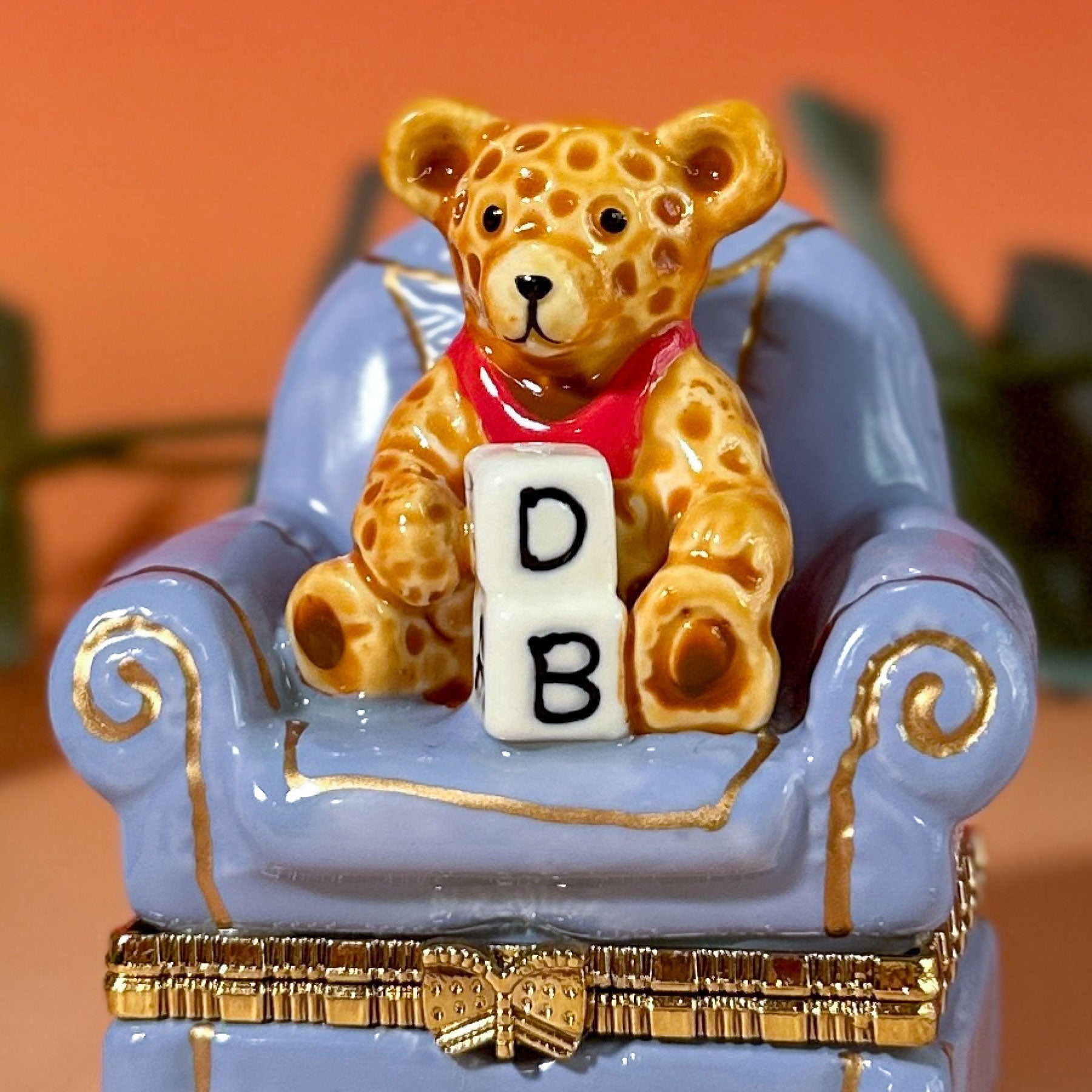 Teddy Bear in Armchair Trinket Box