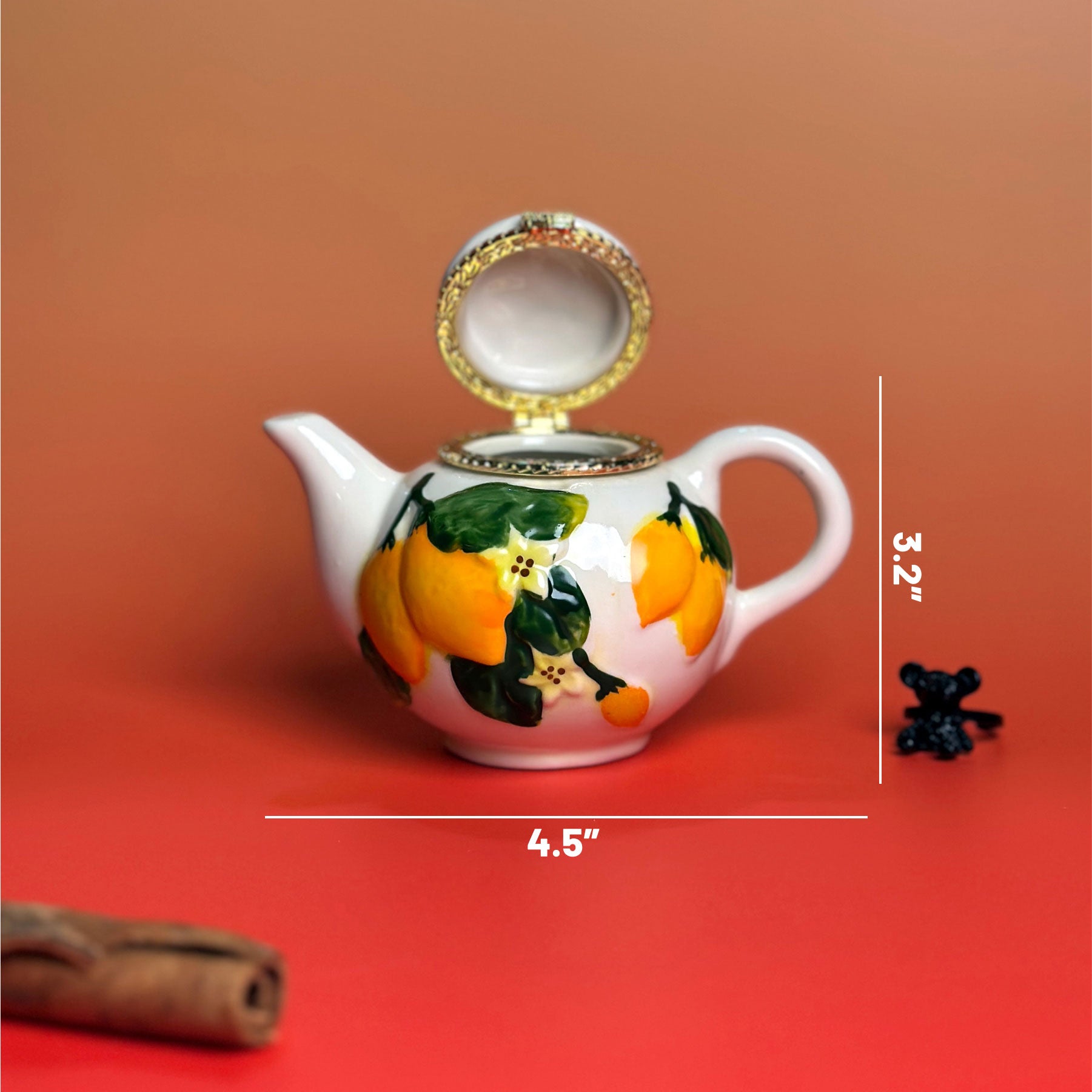 Lemon Butterfly Teapot Trinket Box