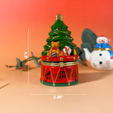Hand-painted ceramic Christmas Tree with Bear on Music Box Trinket Box, whimsical holiday decoration